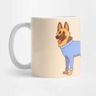 German shepherd wearing a blue sweater Mug